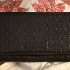 Gucci Dark Brown Embossed Leather Wallet